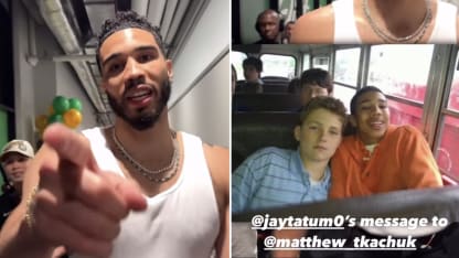 Jayson Tatum cheers on Matthew Tkachuk after NBA title